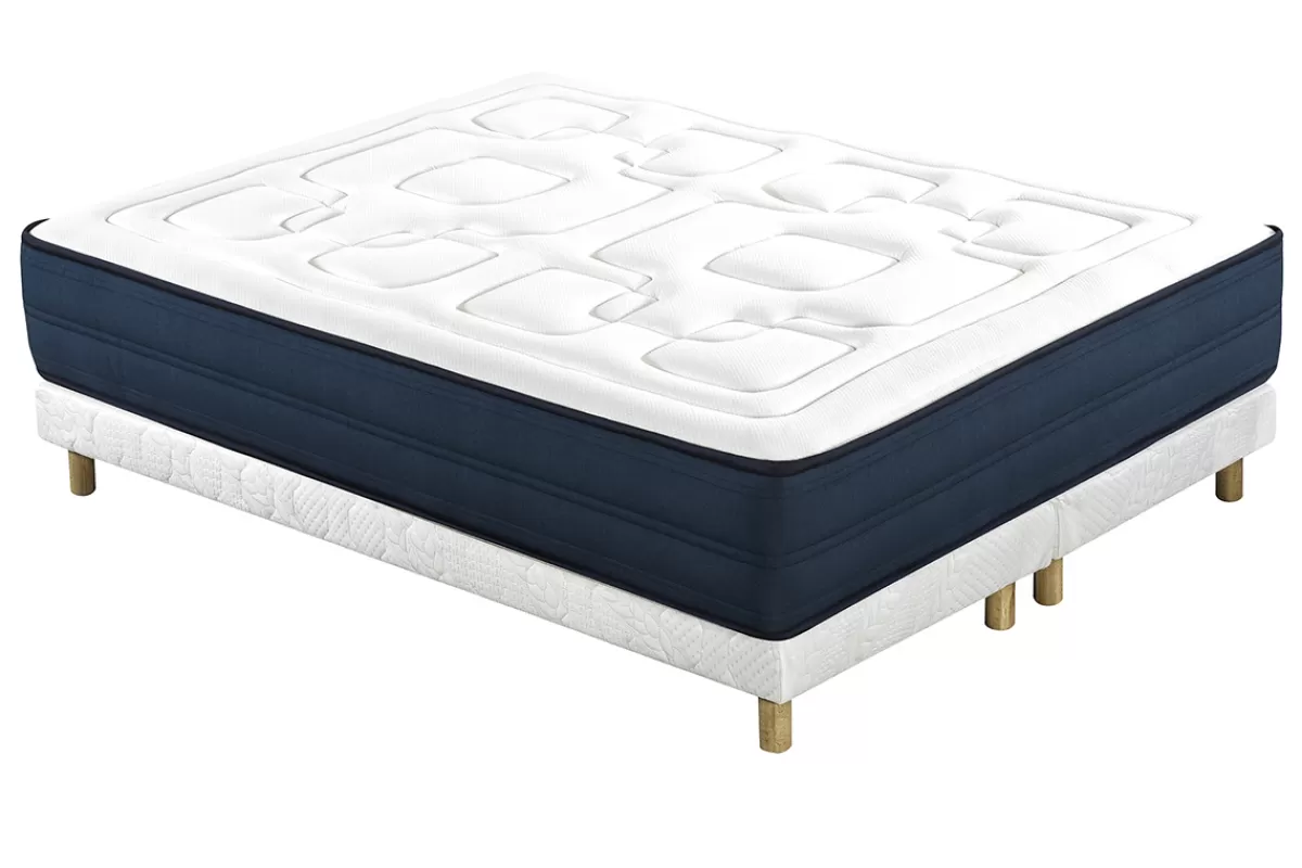 Miliboo Cama Matrimonial-Set de 2 somieres tapizados en blanco con patas de madera 80 × 200 cm JAMI