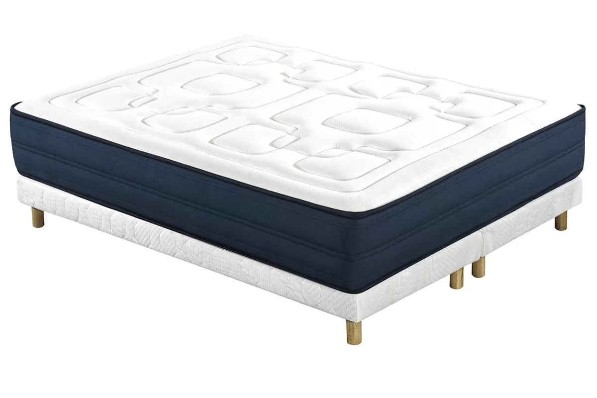 Miliboo Cama Matrimonial-Set de 2 somieres tapizados en blanco con patas de madera 90 × 200 cm JAMI