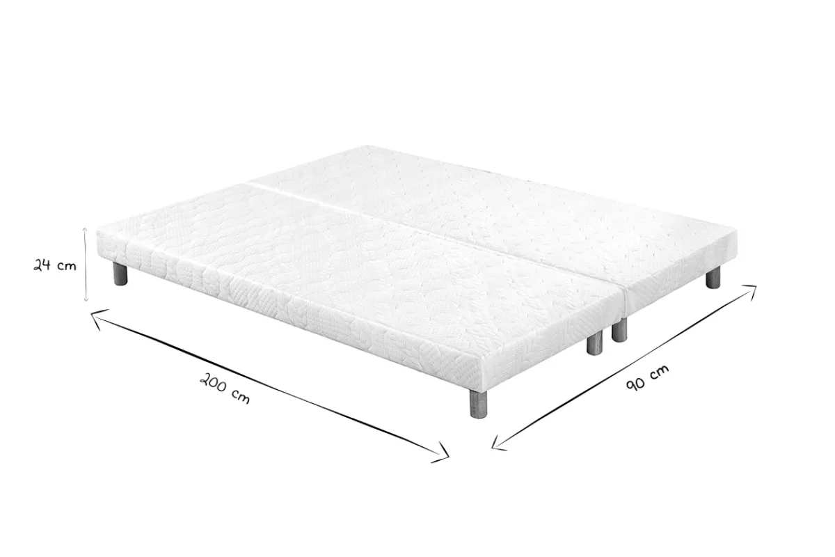 Miliboo Cama Matrimonial-Set de 2 somieres tapizados en blanco con patas de madera 90 × 200 cm JAMI