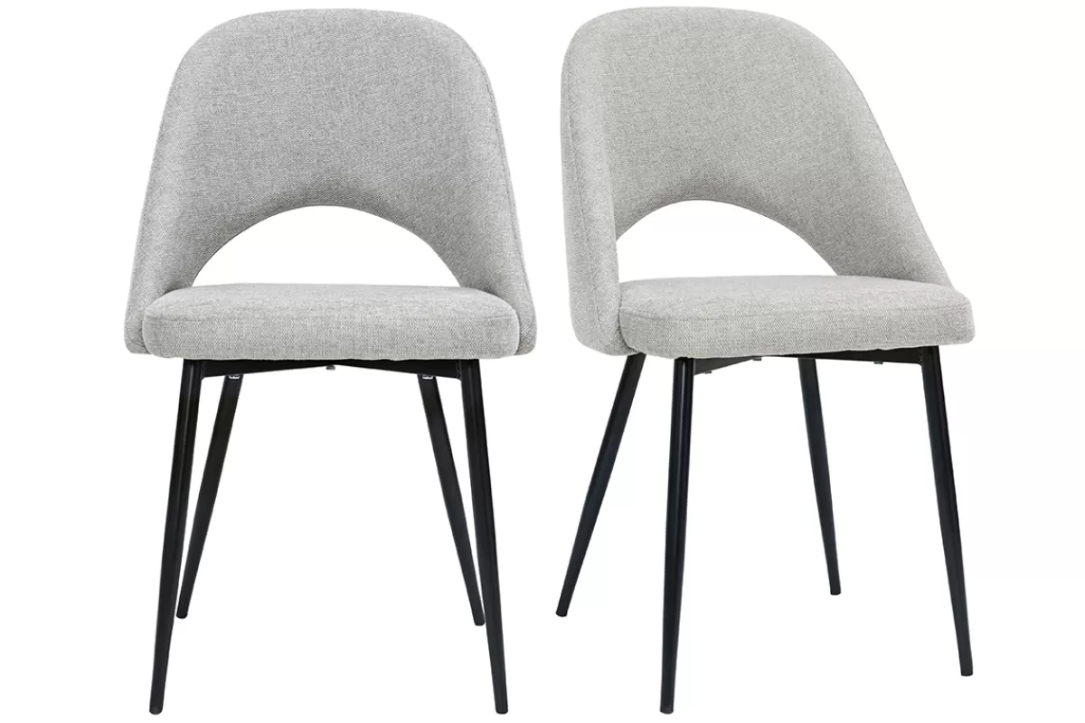 Miliboo Sillas Modernas-Set de 2 sillas vintage de tejido efecto aterciopelado texturizado gris y metal COSETTE