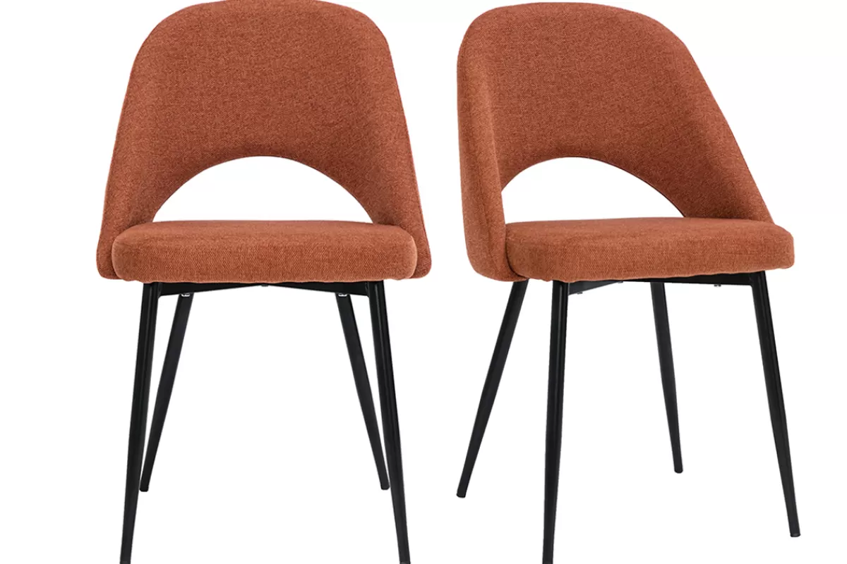 Miliboo Sillas Modernas-Set de 2 sillas vintage de tejido efecto aterciopelado texturizado terracota y metal COSETTE