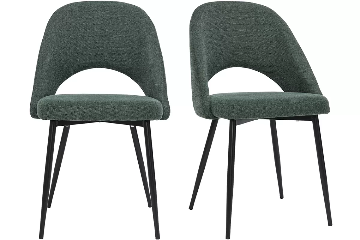 Miliboo Sillas Modernas-Set de 2 sillas vintage de tejido efecto aterciopelado texturizado verde y metal COSETTE
