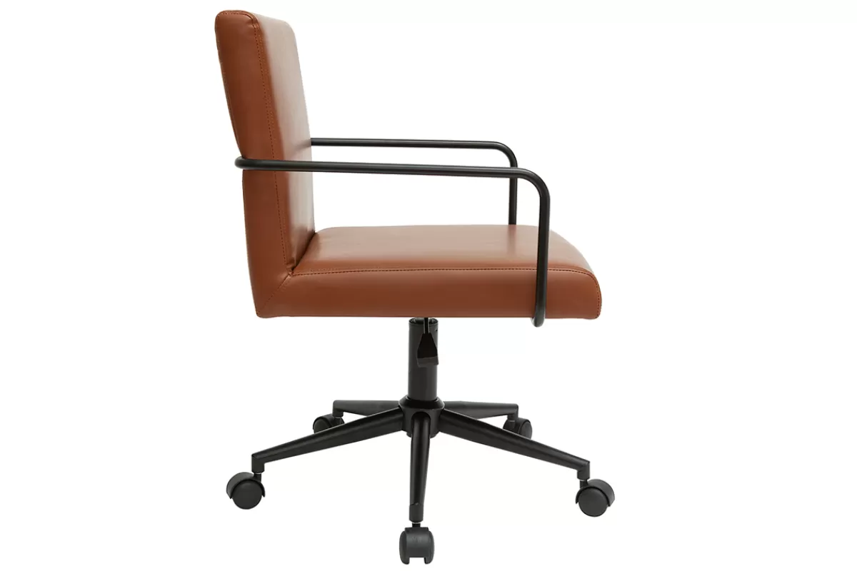 Miliboo Silla De Oficina | Sillón De Oficina A Precios Bajos-Silla de escritorio vintage de poliuretano marrón y metal negro FLOKI