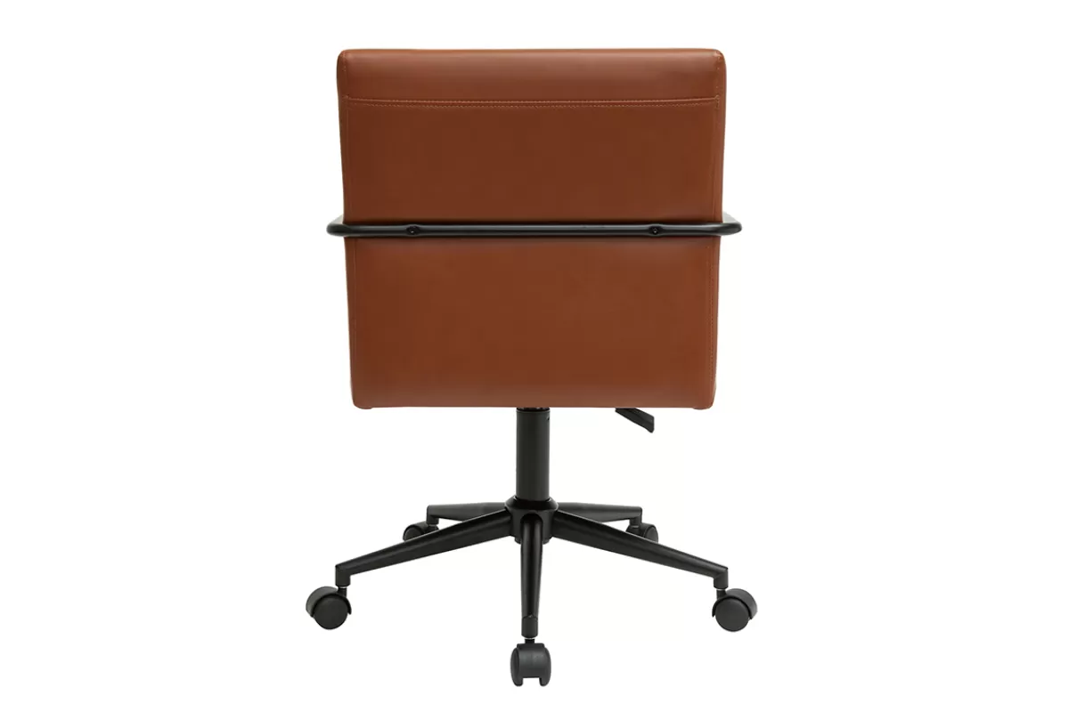 Miliboo Silla De Oficina | Sillón De Oficina A Precios Bajos-Silla de escritorio vintage de poliuretano marrón y metal negro FLOKI