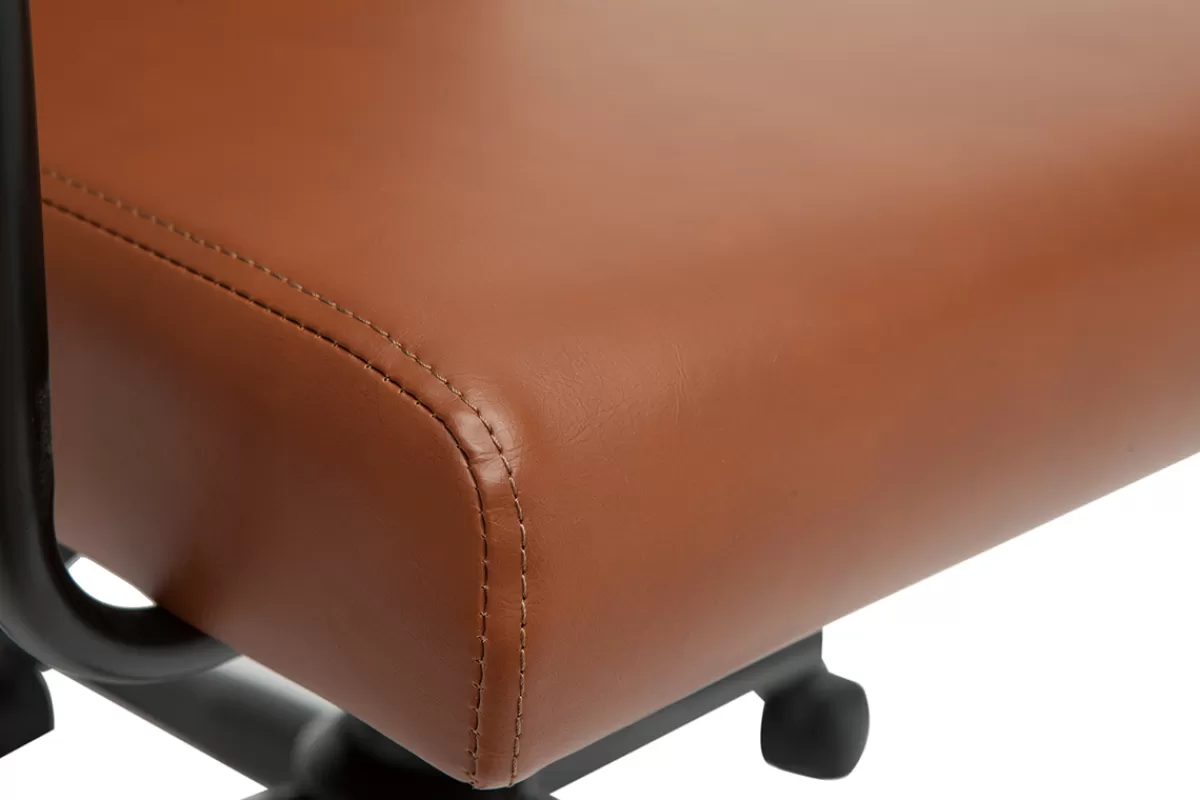 Miliboo Silla De Oficina | Sillón De Oficina A Precios Bajos-Silla de escritorio vintage de poliuretano marrón y metal negro FLOKI