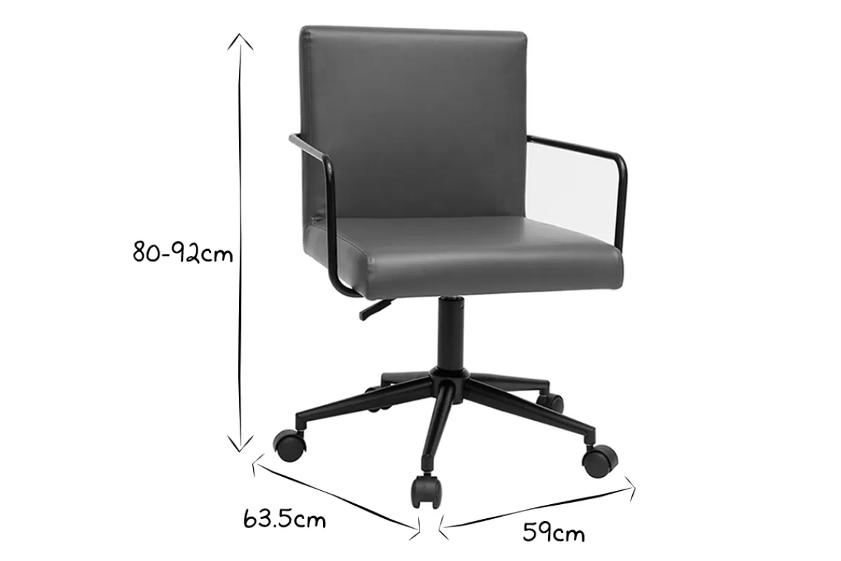 Miliboo Silla De Oficina | Sillón De Oficina A Precios Bajos-Silla de escritorio vintage de poliuretano marrón y metal negro FLOKI