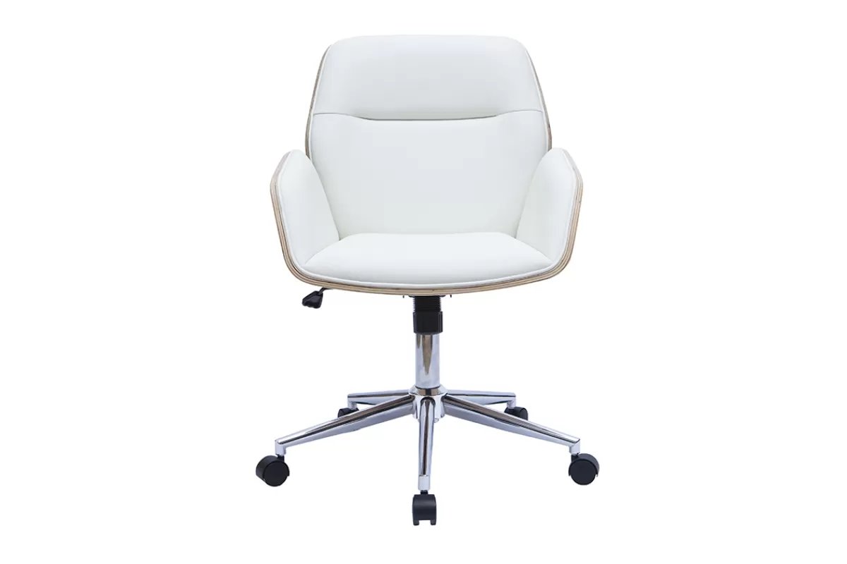 Miliboo Silla De Oficina-Silla de oficina giratoria blanca con madera clara MARLOW