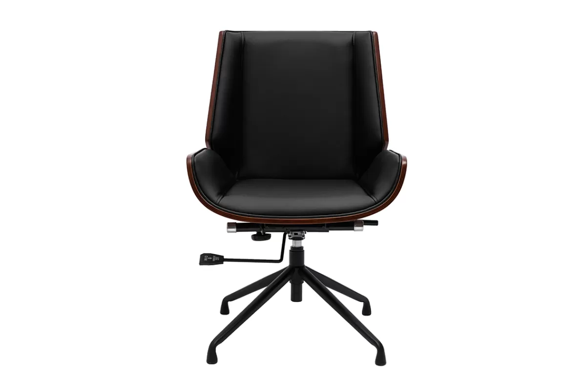 Miliboo Silla De Oficina-Silla de oficina giratoria de diseño 360° negra, madera oscura nogal y metal negro CURVED
