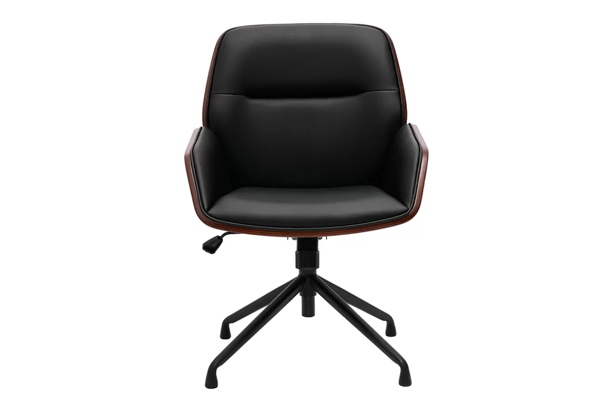 Miliboo Silla De Oficina-Silla de oficina giratoria de diseño 360° negro, madera oscura y metal negro MARLOW