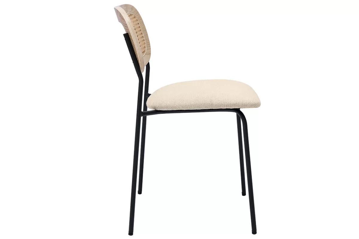 Miliboo Sillas Modernas-Sillas de diseño en tela con efecto terciopelo texturizado beige, metal negro y mimbre (juego de 2) MIRANDA