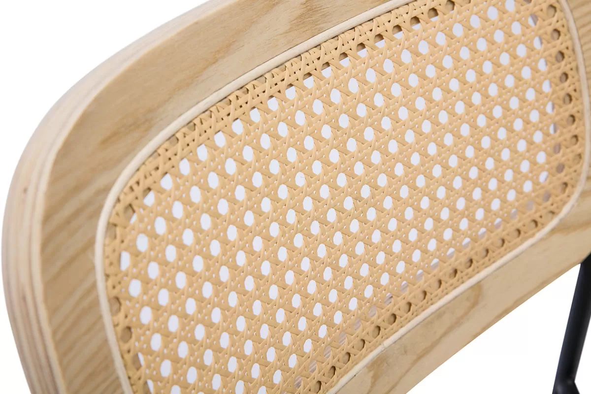 Miliboo Sillas Modernas-Sillas de diseño en tela con efecto terciopelo texturizado beige, metal negro y mimbre (juego de 2) MIRANDA