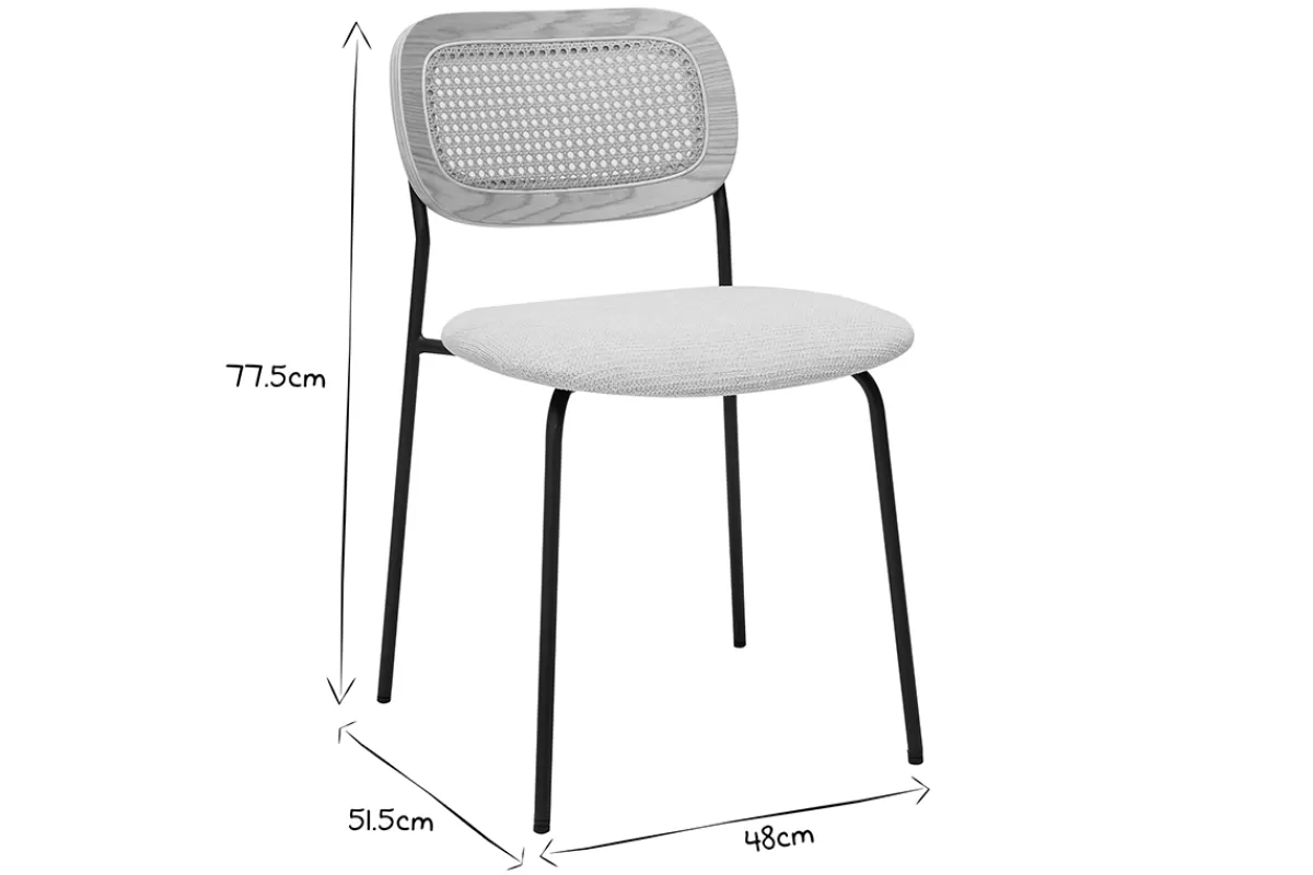 Miliboo Sillas Modernas-Sillas de diseño en tela con efecto terciopelo texturizado beige, metal negro y mimbre (juego de 2) MIRANDA