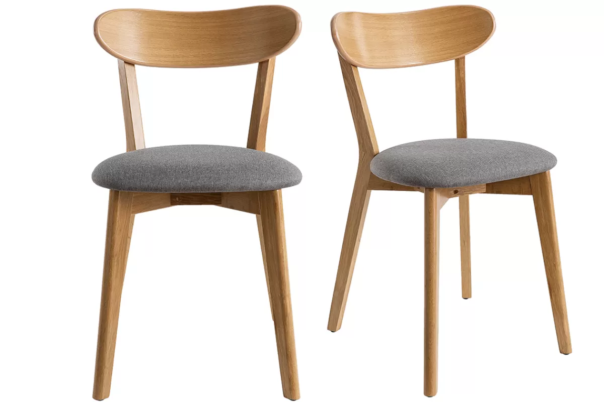 Miliboo Sillas Modernas | Sillas De Madera-Sillas vintage roble y asiento gris (lote de 2) DOVE