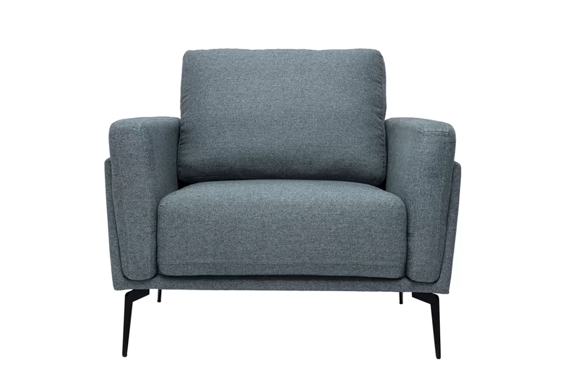 Miliboo Sillón-Sillón moderno de tela verde grisáceo y metal negro MOSCO