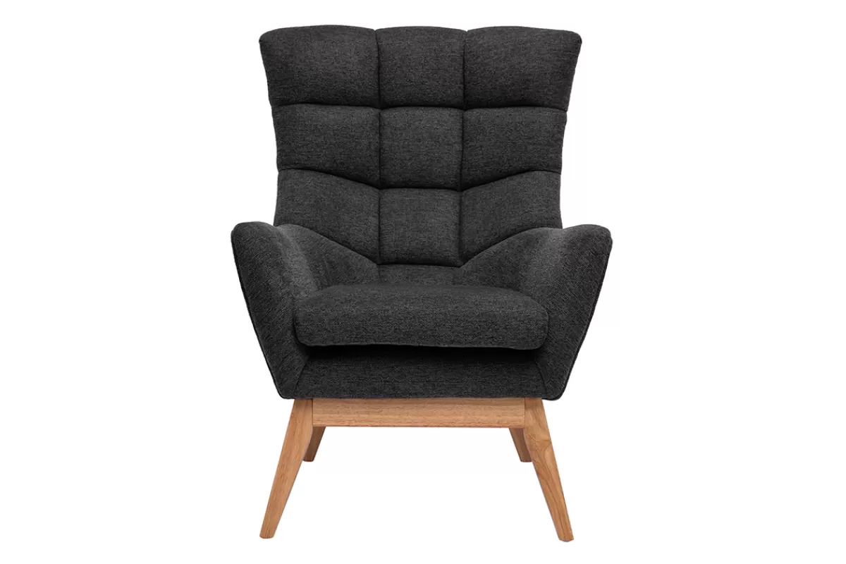 Miliboo Sillones | Sillón-Sillón nórdico con tejido efecto aterciopelado texturizado gris oscuro y madera BRODY