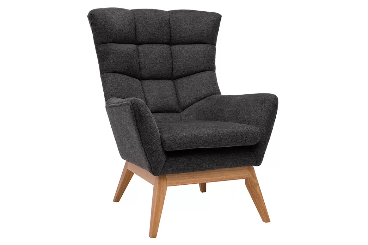 Miliboo Sillones | Sillón-Sillón nórdico con tejido efecto aterciopelado texturizado gris oscuro y madera BRODY