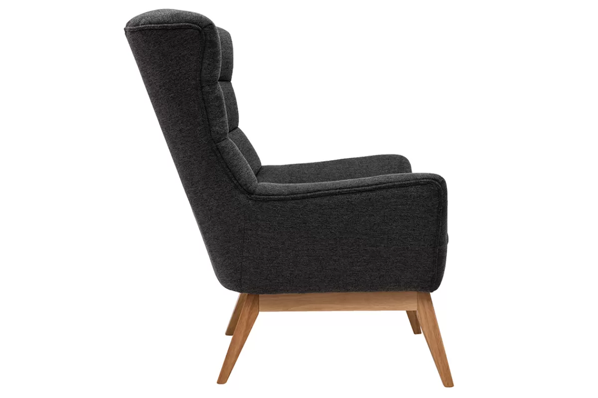 Miliboo Sillones | Sillón-Sillón nórdico con tejido efecto aterciopelado texturizado gris oscuro y madera BRODY