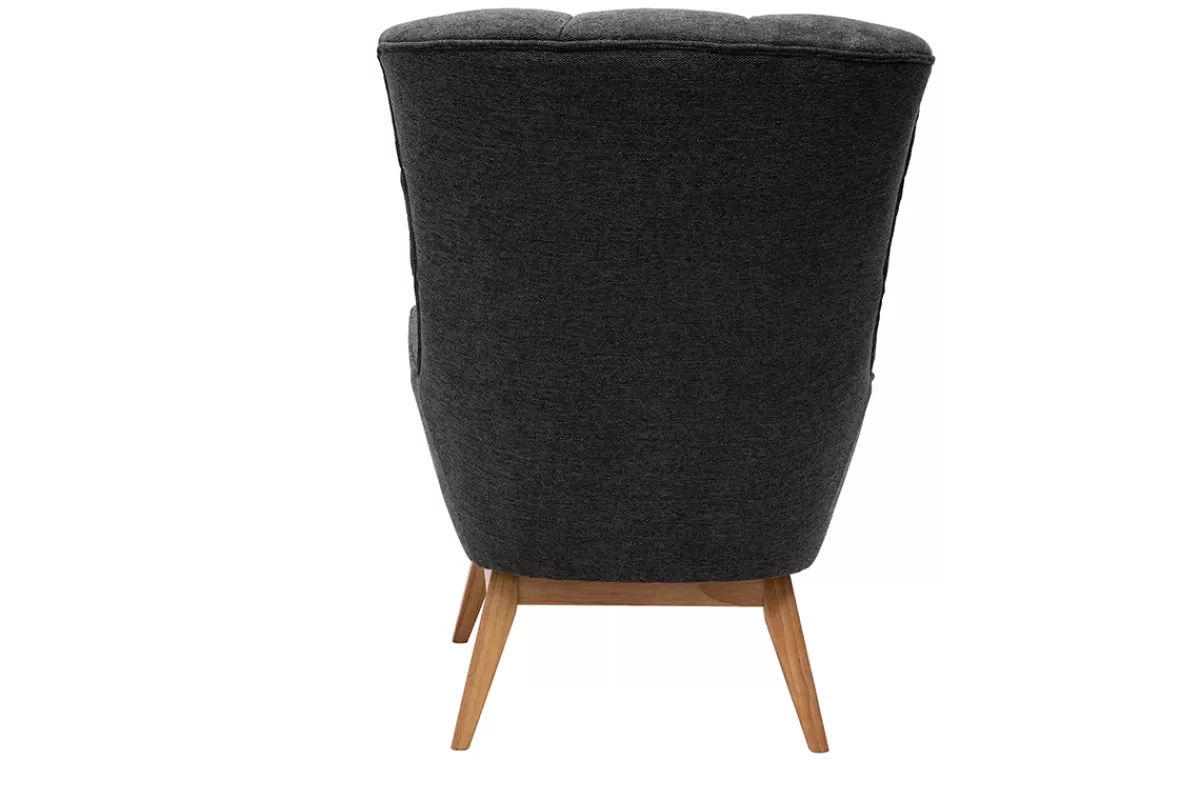 Miliboo Sillones | Sillón-Sillón nórdico con tejido efecto aterciopelado texturizado gris oscuro y madera BRODY