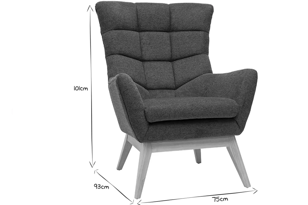 Miliboo Sillones | Sillón-Sillón nórdico con tejido efecto aterciopelado texturizado gris oscuro y madera BRODY