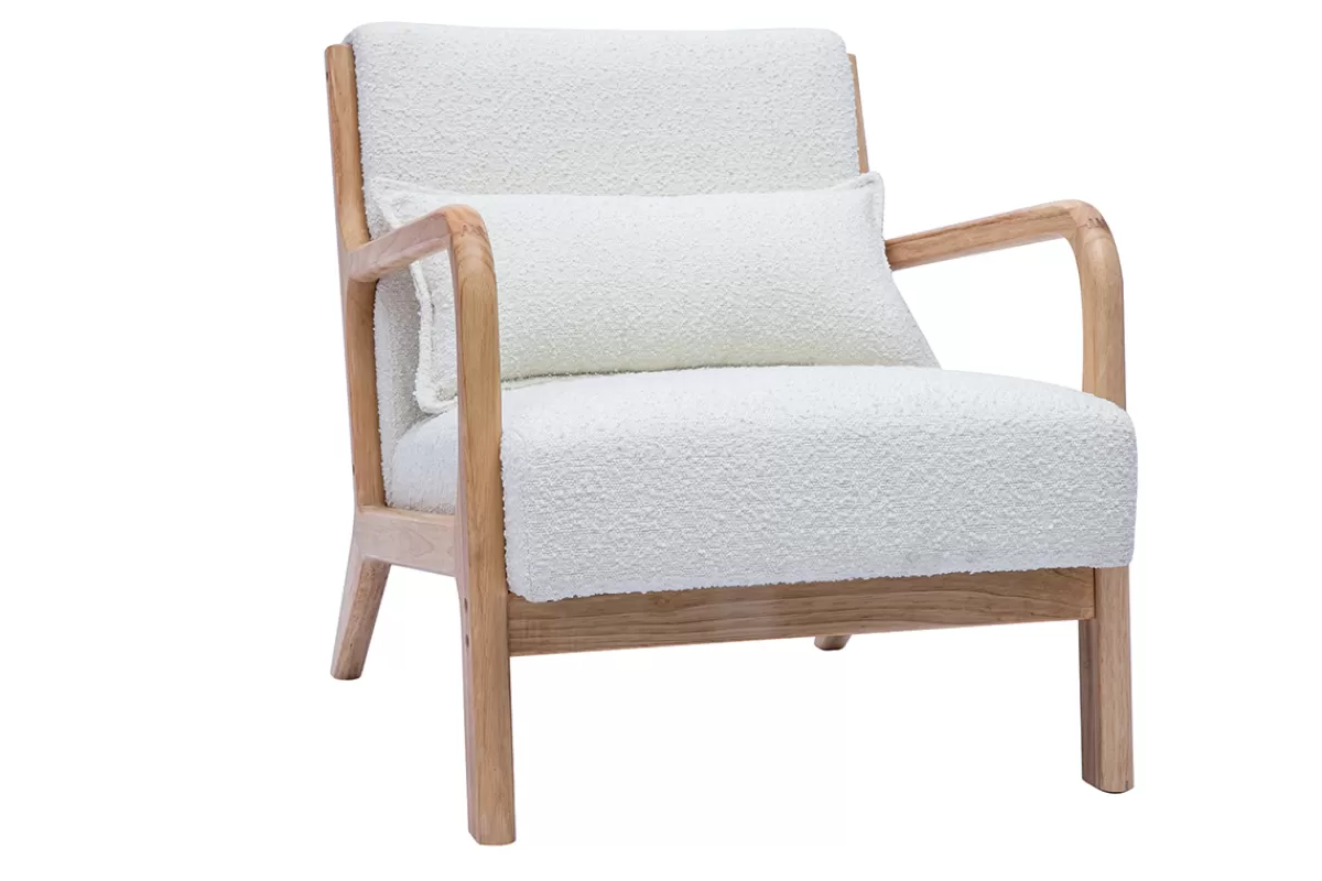 Miliboo Sillones | Sillón-Sillón nórdico de borreguillo blanco y madera clara maciza DERRY
