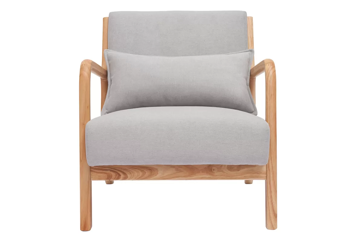 Miliboo Sillones | Sillón-Sillón nórdico de tejido efecto aterciopelado gris claro y madera clara maciza DERRY