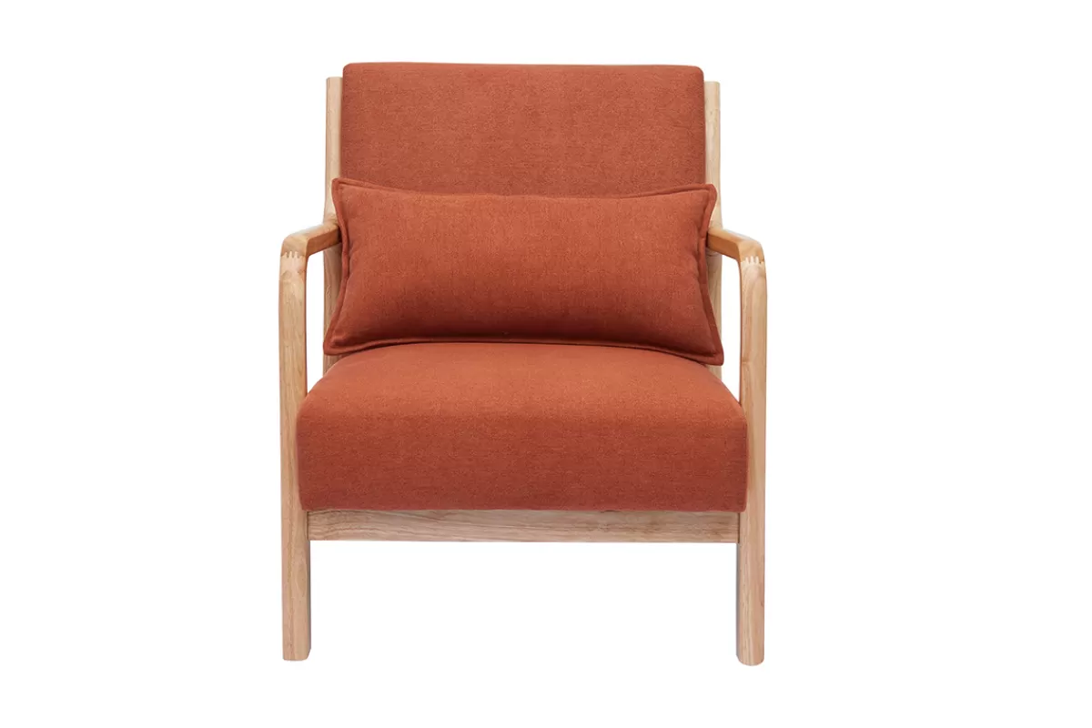 Miliboo Sillones | Sillón-Sillón nórdico de tejido efecto aterciopelado terracota y madera clara maciza DERRY