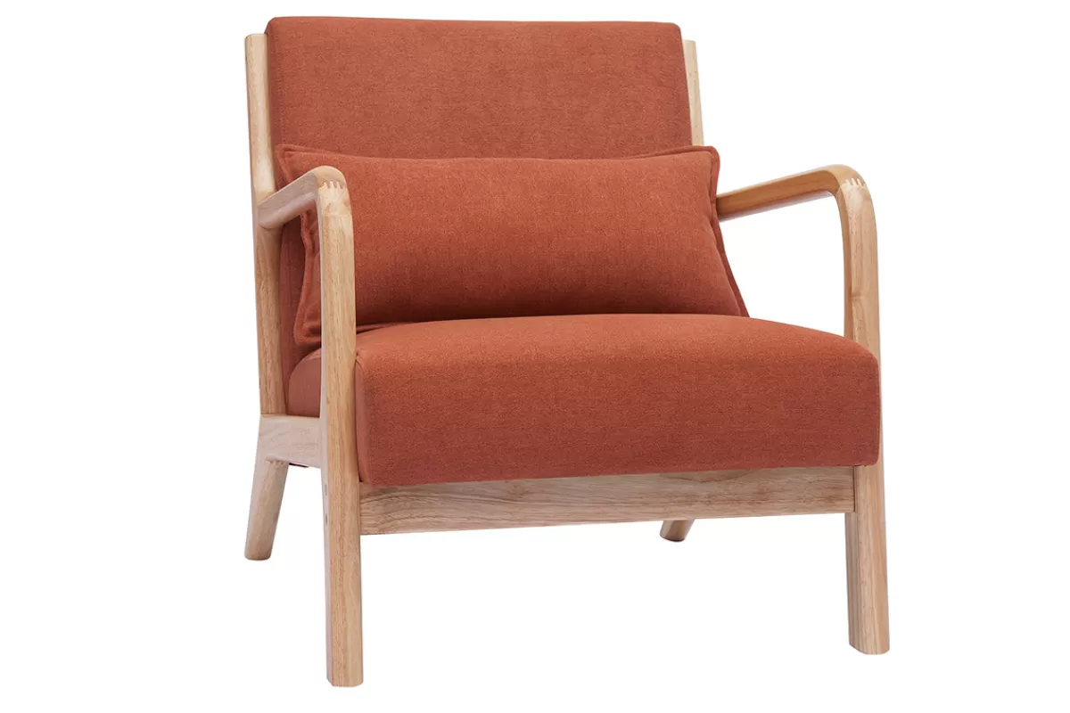 Miliboo Sillones | Sillón-Sillón nórdico de tejido efecto aterciopelado terracota y madera clara maciza DERRY