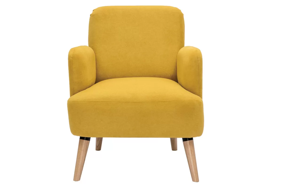 Miliboo Sillones | Sillón-Sillón nórdico de tejido efecto aterciopelado texturizado amarillo mostaza y madera ISKO