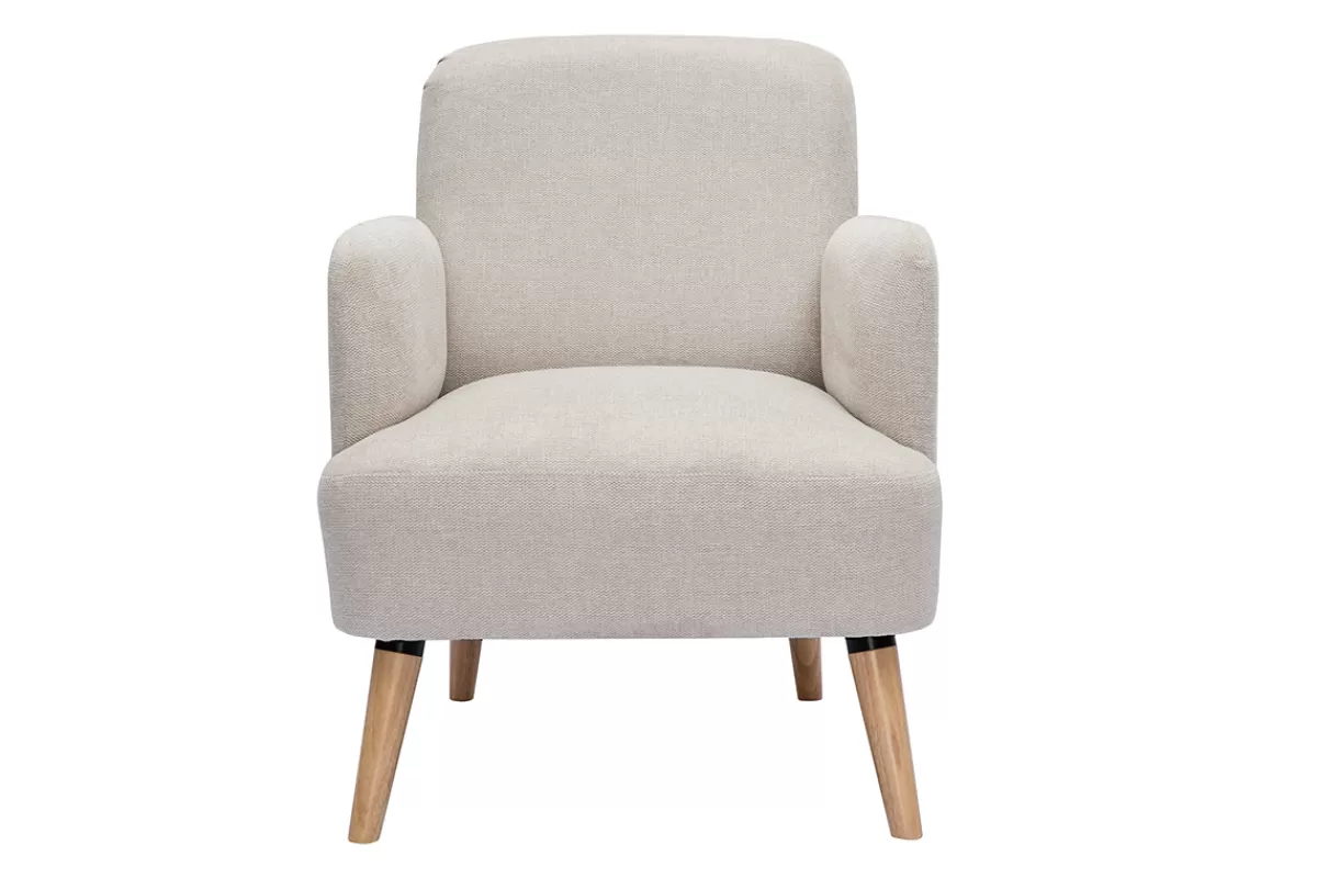 Miliboo Sillones | Sillón-Sillón nórdico de tejido efecto aterciopelado texturizado beige y madera ISKO