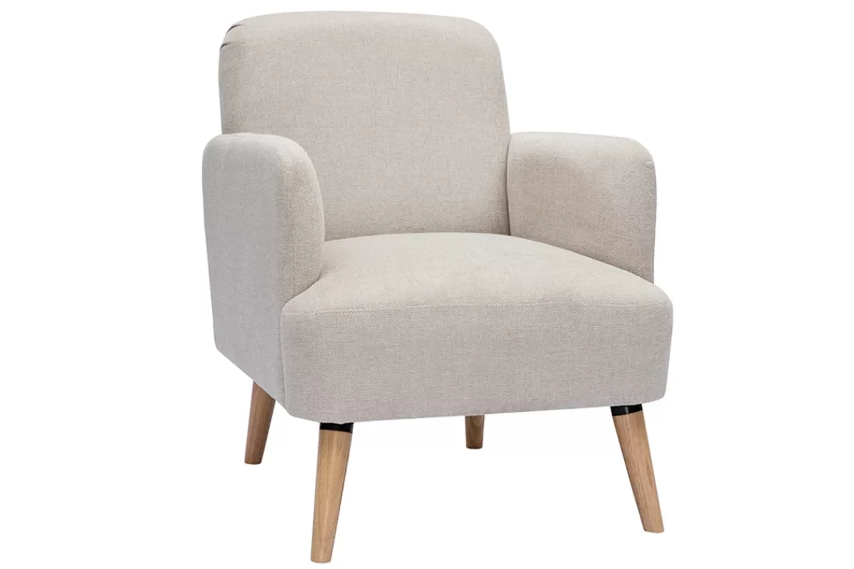 Miliboo Sillones | Sillón-Sillón nórdico de tejido efecto aterciopelado texturizado beige y madera ISKO