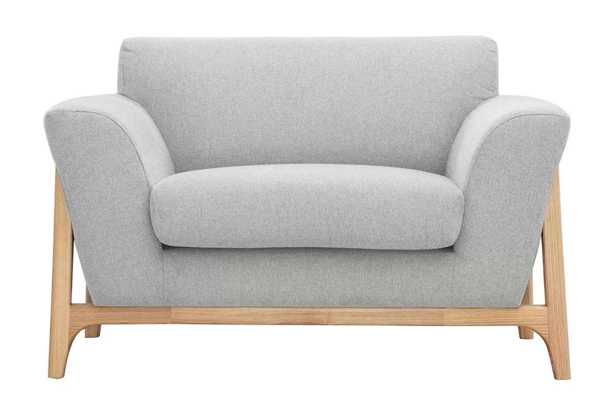 Miliboo Sillones | Sillón-Sillón nórdico de tejido efecto aterciopelado texturizado gris claro y fresno ASAKO