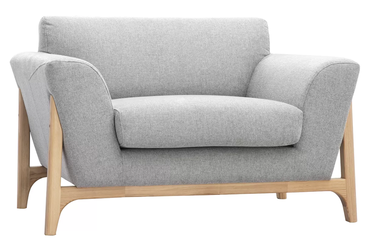 Miliboo Sillones | Sillón-Sillón nórdico de tejido efecto aterciopelado texturizado gris claro y fresno ASAKO