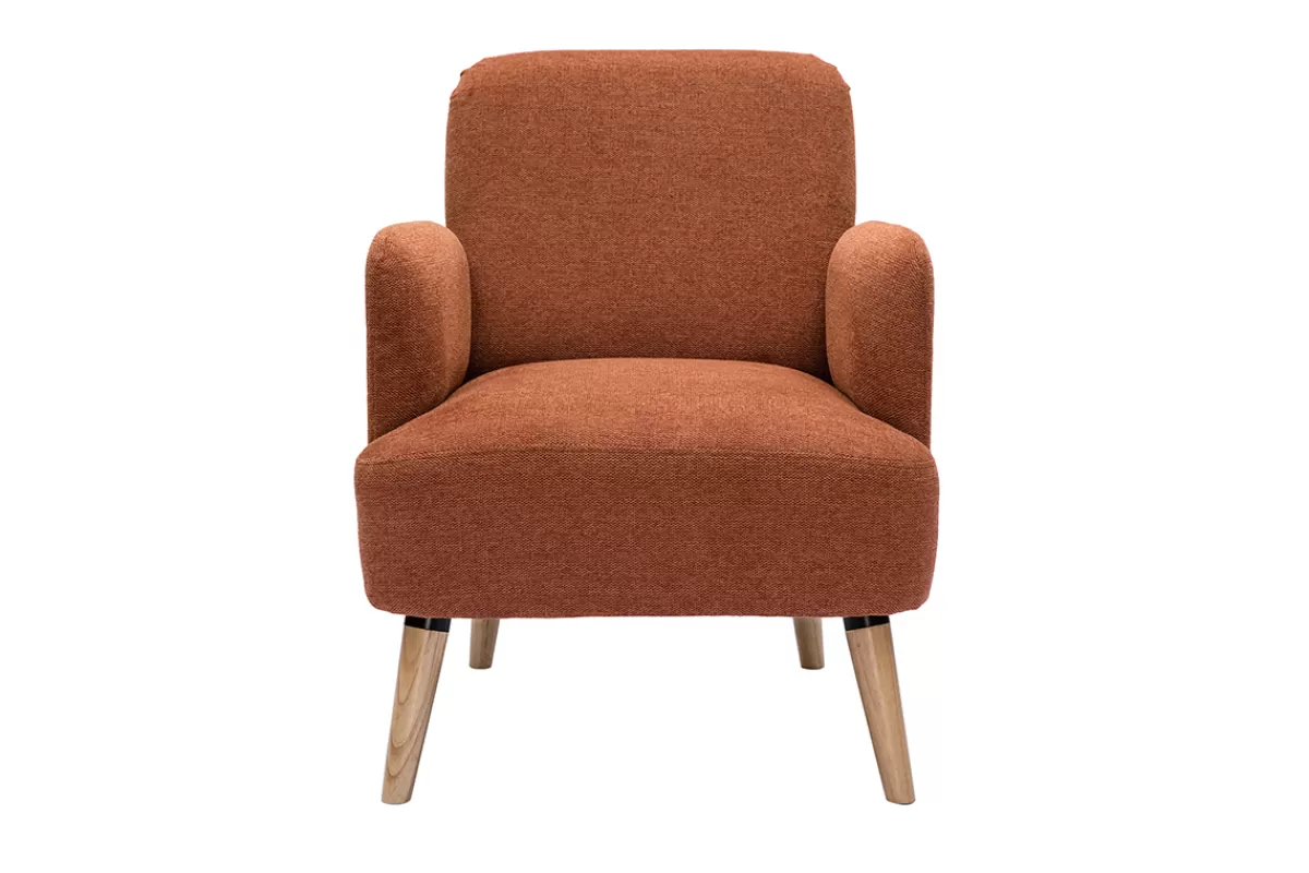 Miliboo Sillones | Sillón-Sillón nórdico de tejido efecto aterciopelado texturizado terracota y madera ISKO