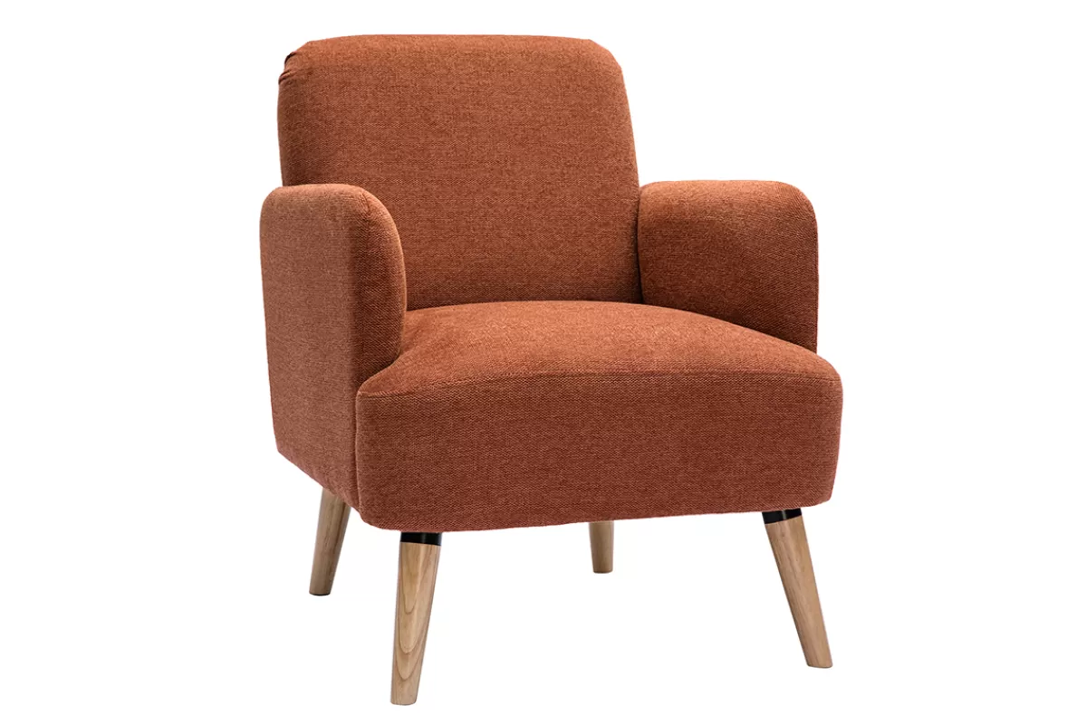 Miliboo Sillones | Sillón-Sillón nórdico de tejido efecto aterciopelado texturizado terracota y madera ISKO
