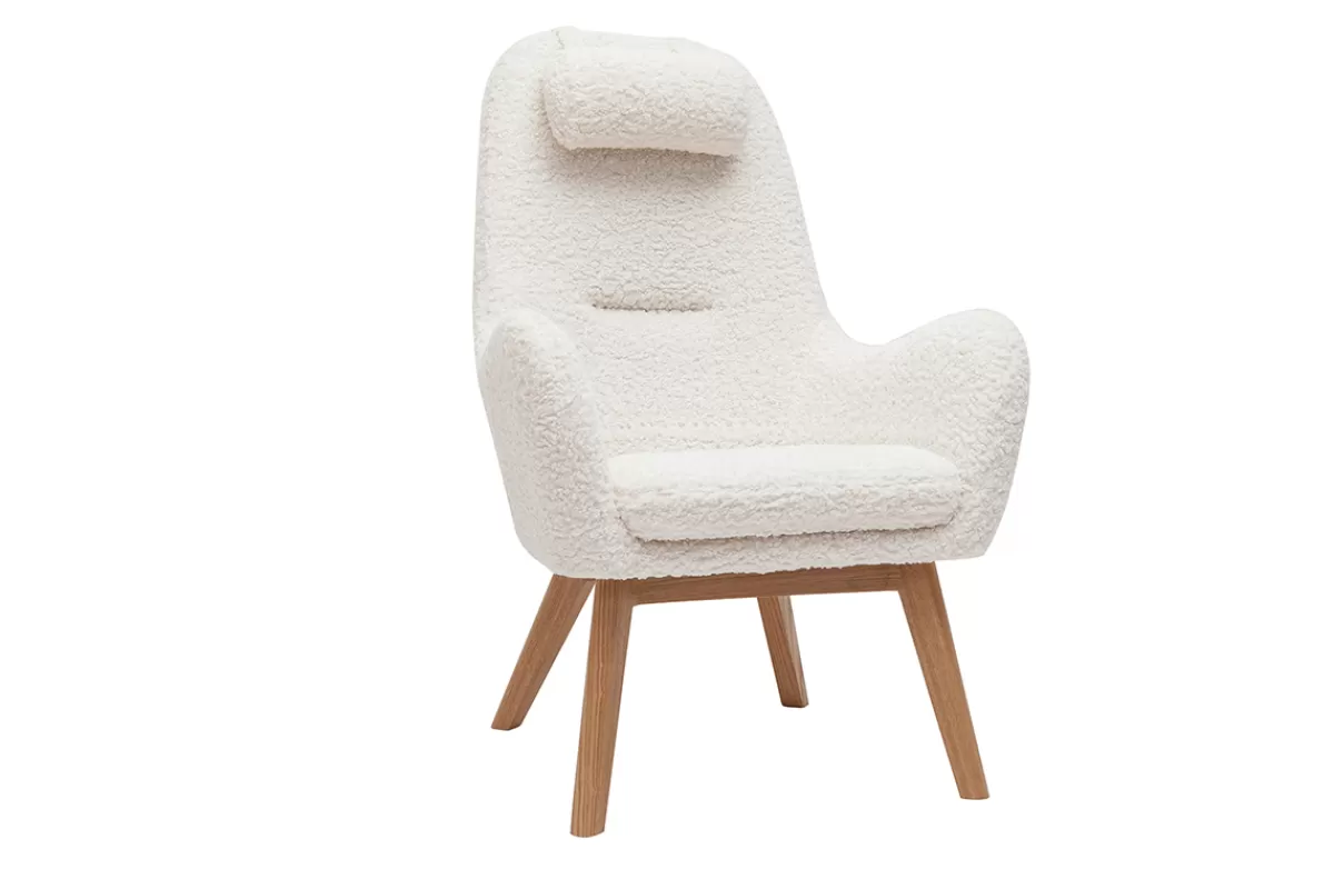 Miliboo Sillones | Sillón-Sillón nórdico de tejido efecto borreguillo y madera MANIA