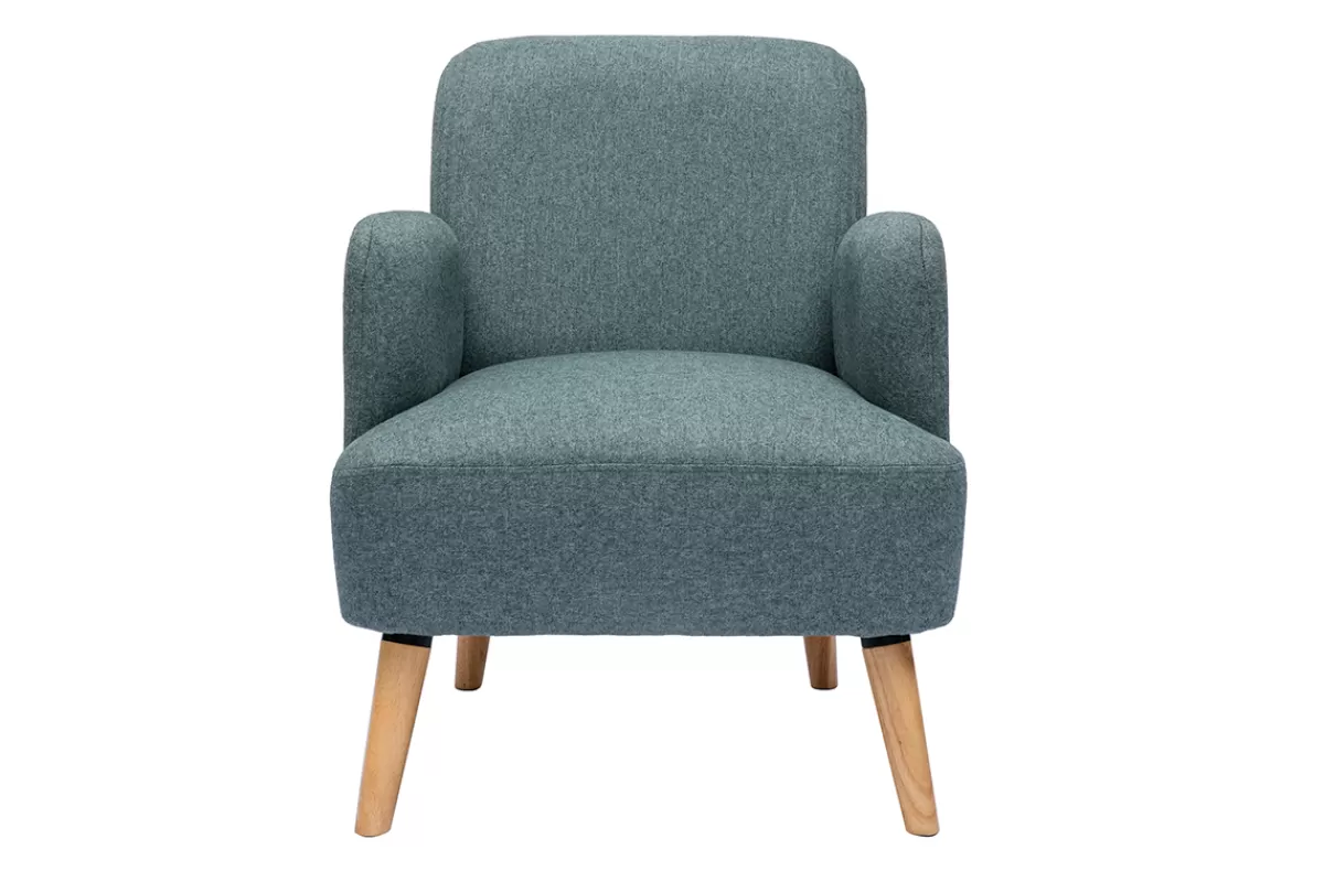 Miliboo Sillones | Sillón-Sillón nórdico de tejido verde grisáceo y madera clara ISKO