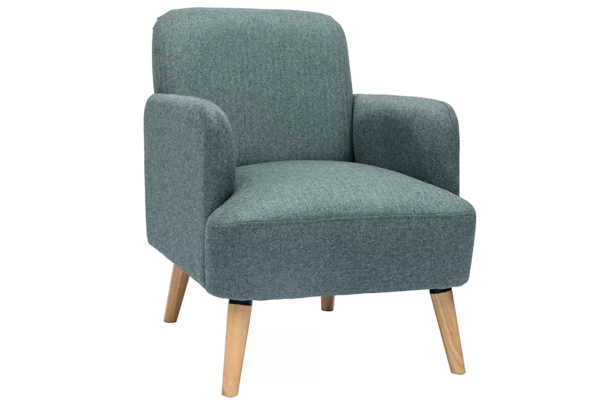Miliboo Sillones | Sillón-Sillón nórdico de tejido verde grisáceo y madera clara ISKO