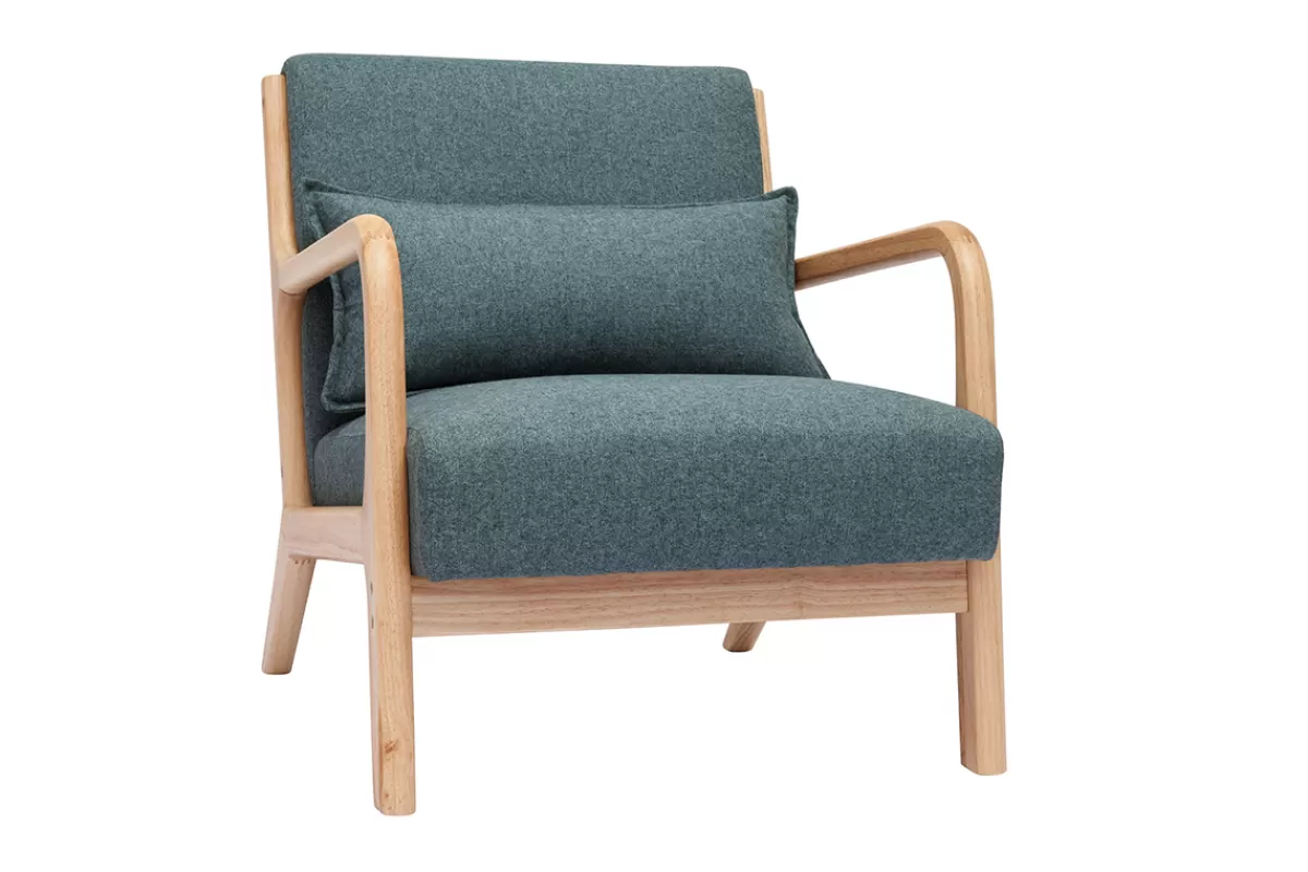 Miliboo Sillones | Sillón-Sillón nórdico de tejido verde grisáceo y madera clara maciza DERRY