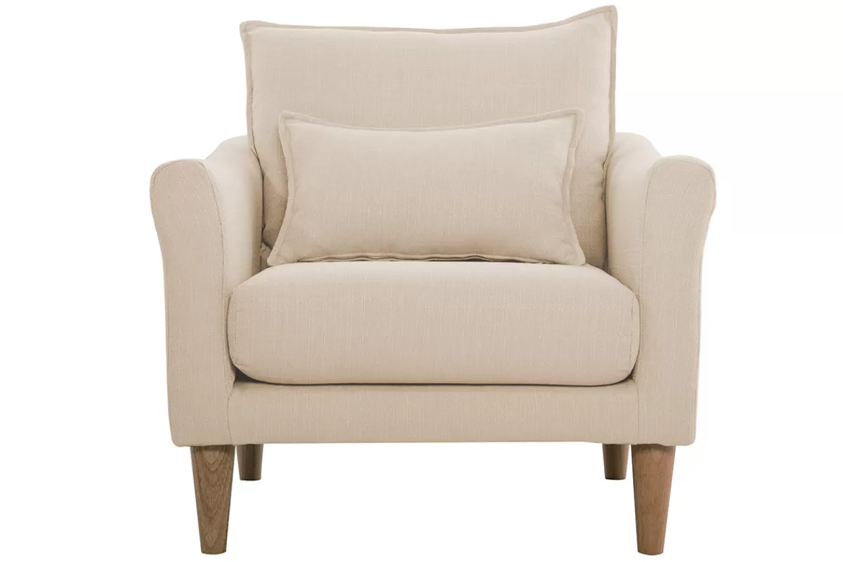 Miliboo Sillones | Sillón-Sillón nórdico de tela beige y madera de caucho maciza KATE