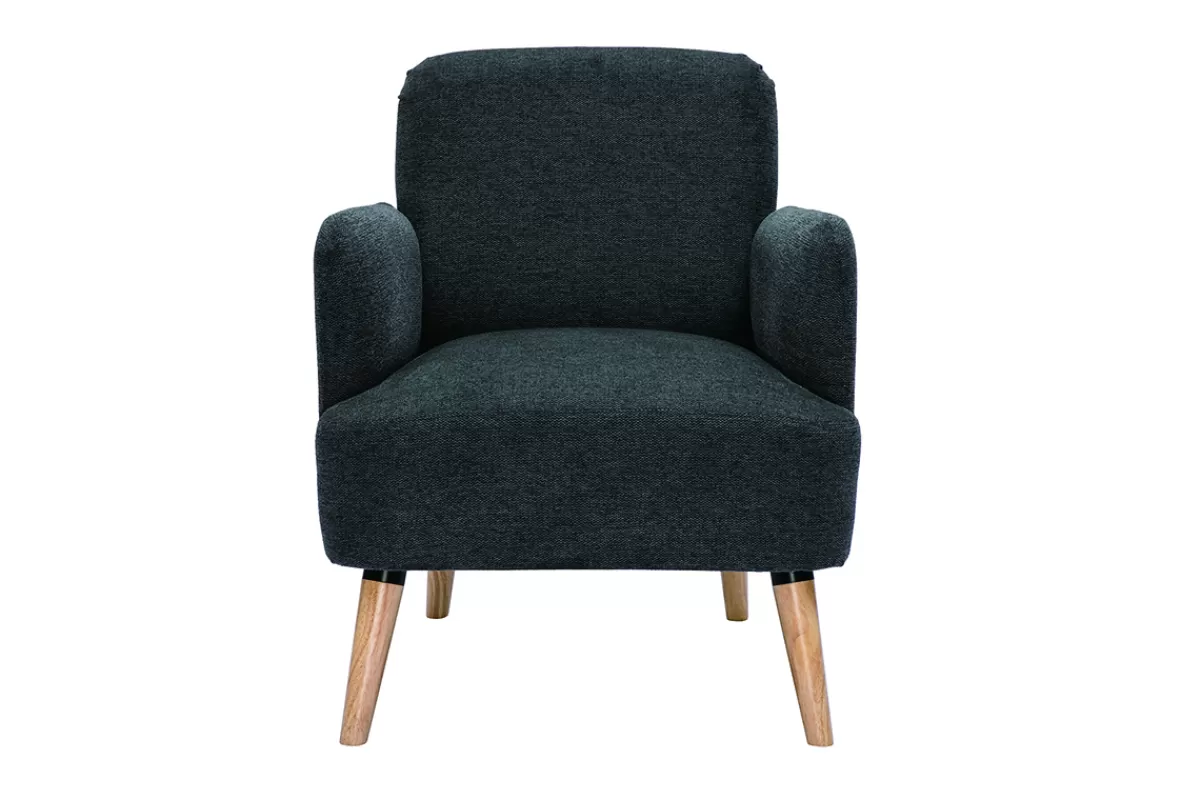 Miliboo Sillones | Sillón-Sillón nórdico de tela efecto aterciopelado texturizado gris oscuro y madera clara ISKO