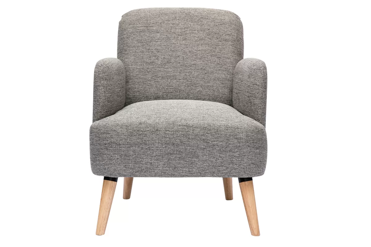 Miliboo Sillones | Sillón-Sillón nórdico de tela gris claro y madera clara ISKO