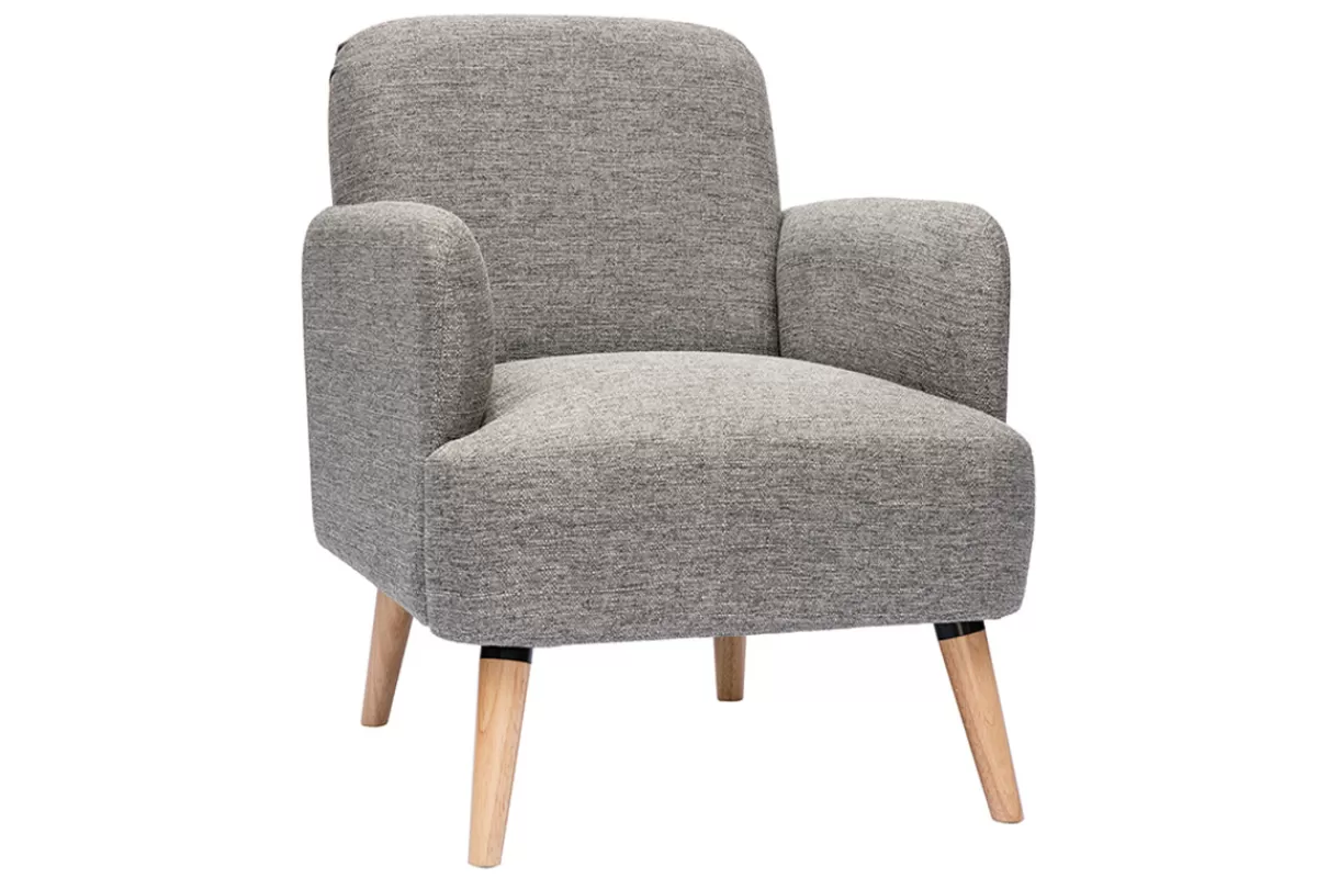 Miliboo Sillones | Sillón-Sillón nórdico de tela gris claro y madera clara ISKO