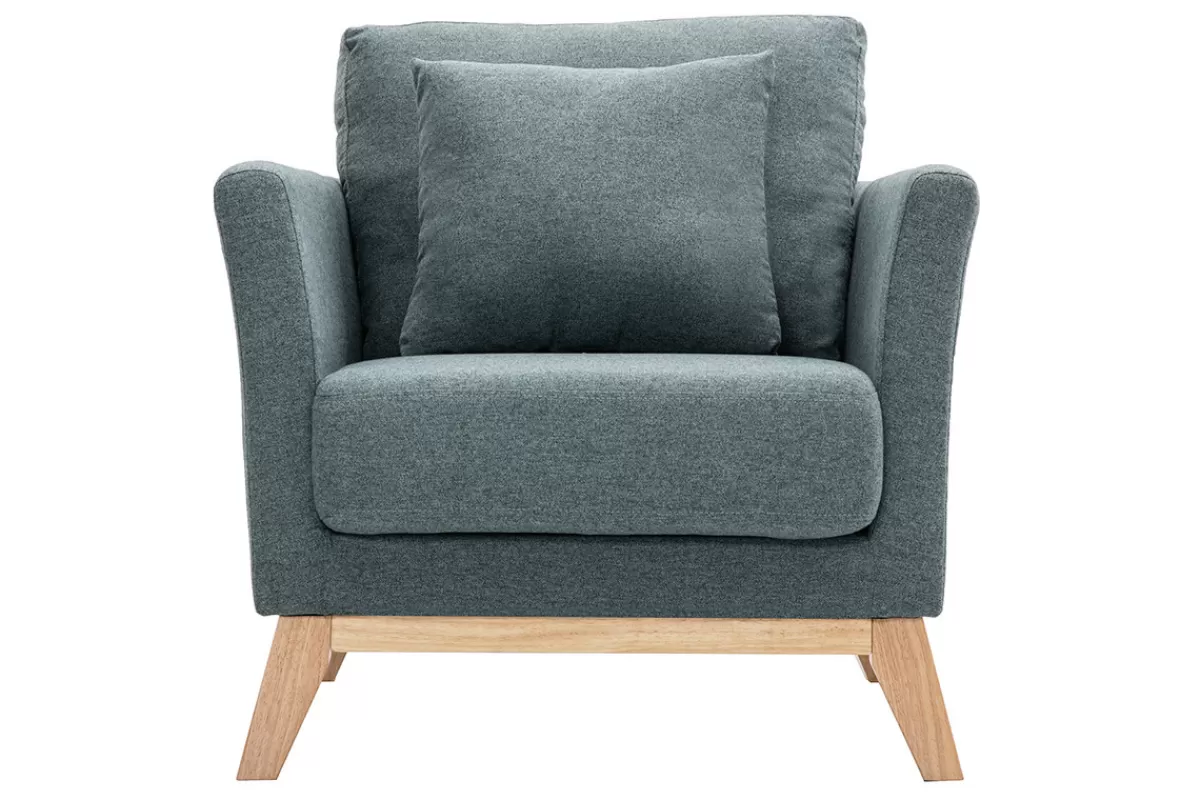 Miliboo Sillones | Sillón-Sillón nórdico de tela verde grisáceo y madera clara OSLO