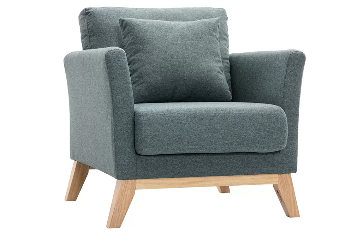 Miliboo Sillones | Sillón-Sillón nórdico de tela verde grisáceo y madera clara OSLO