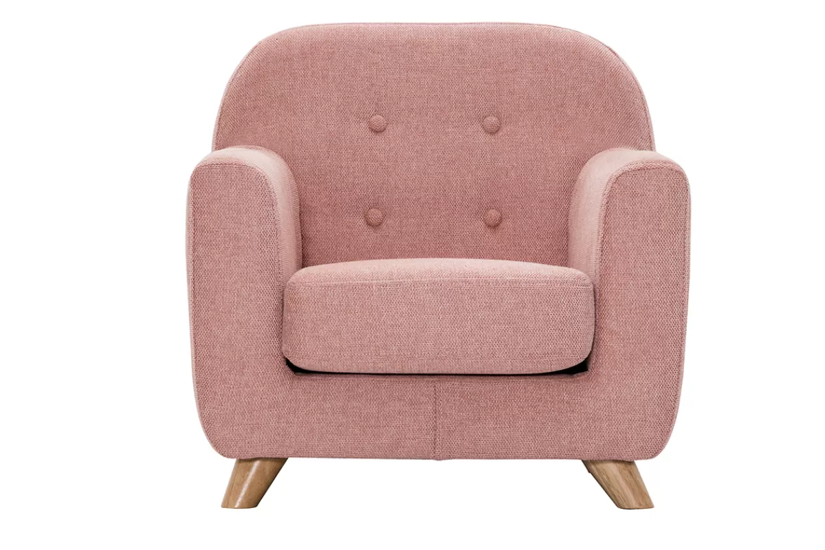 Miliboo Sillón Niño-Sillón para niños nórdico de tela efecto aterciopelado texturizado rosa y madera clara NORKID