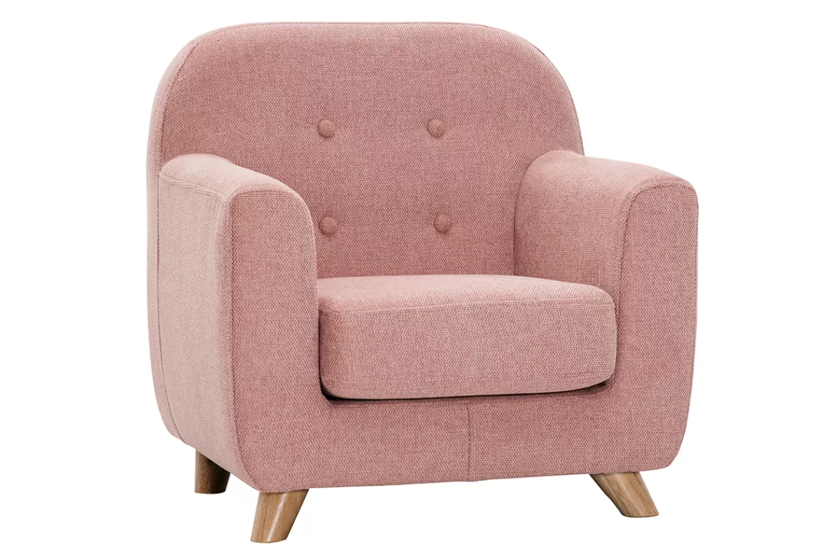 Miliboo Sillón Niño-Sillón para niños nórdico de tela efecto aterciopelado texturizado rosa y madera clara NORKID
