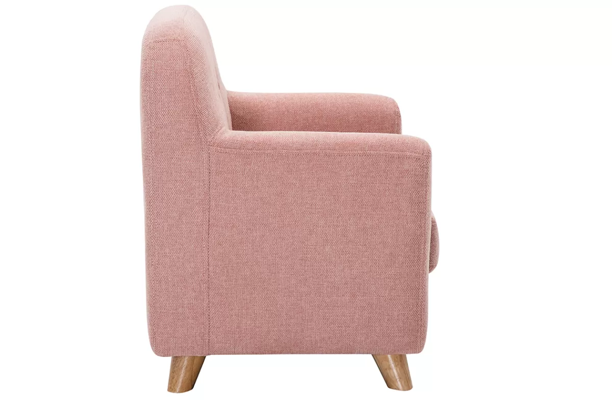 Miliboo Sillón Niño-Sillón para niños nórdico de tela efecto aterciopelado texturizado rosa y madera clara NORKID