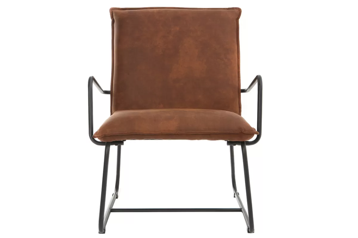 Miliboo Sillones | Sillón-Sillón polipiel marrón y estructura metal negra MERCY