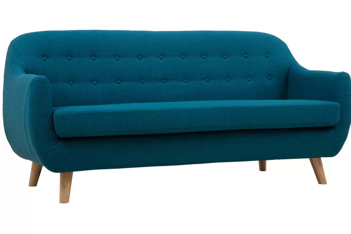Miliboo Sofá De Diseño-Sofá 3 plazas nórdico desenfundable azul petróelo y madera YNOK