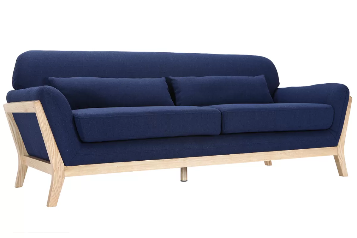 Miliboo Sofá De Diseño-Sofá escandinavo 3 plazas azul marino patas madera YOKO